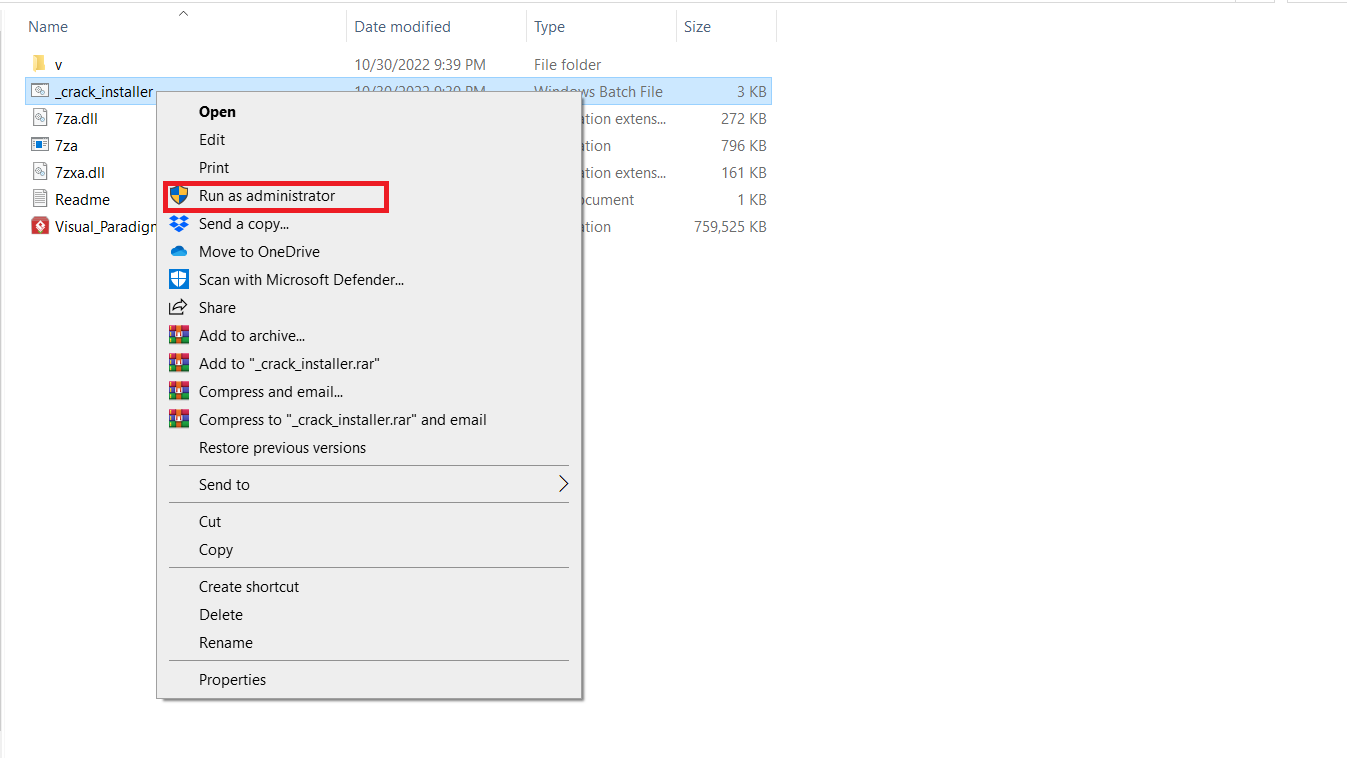 اجرای Run as administrator برای کرک ویژوال پارادایم